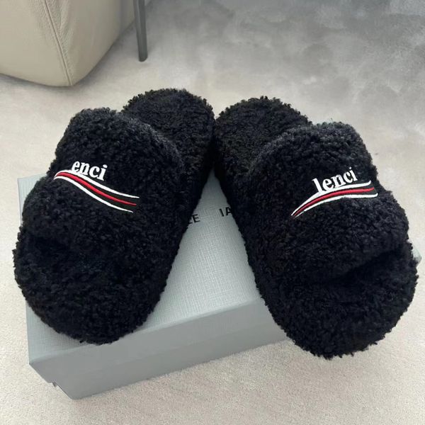 designer wool plush sandal paris balenciga soft fur teddy bear fuzzy womans shoes slipper flat heel fashion home platform slide winter fluff, Black
designer wool plush sandal paris balenciga soft fur teddy bear fuzzy womans shoes slipper flat heel fashion home platform slide winter fluff, Black