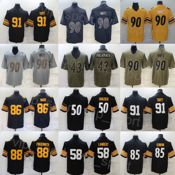 mans football 50 ryan shazier jersey 86 hines ward 43 troy polamalu 58 jack lambert 88 pat freiermuth 85 eric ebron 90 tj watt 91 stephon tu, Black;red 
mans football 50 ryan shazier jersey 86 hines ward 43 troy polamalu 58 jack lambert 88 pat freiermuth 85 eric ebron 90 tj watt 91 stephon tu, Black;red