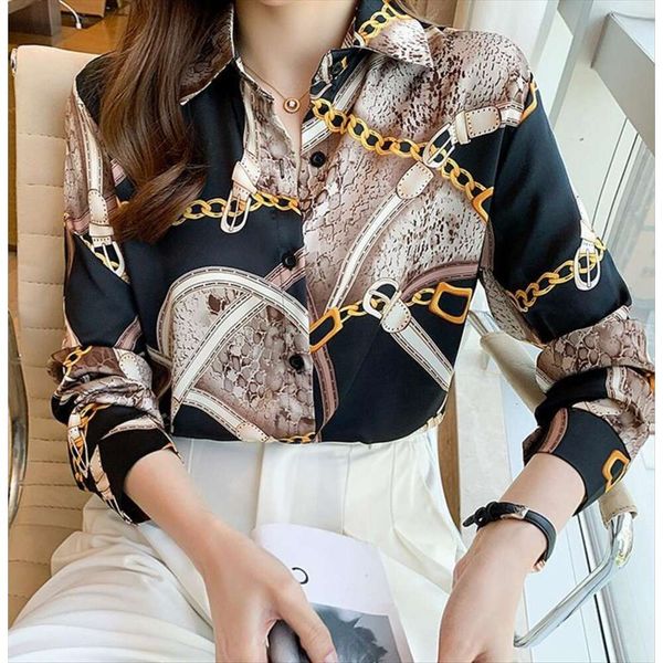 autumn long sleeved chain print shirt for women retro design western style chiffon, White
autumn long sleeved chain print shirt for women retro design western style chiffon, White
