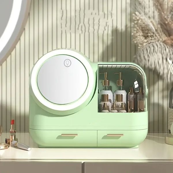1pc green makeup organizer with mirror, cosmetic display cases with brush and lipstick organizer for bathroom counter desk, dresser, bathroo
1pc green makeup organizer with mirror, cosmetic display cases with brush and lipstick organizer for bathroom counter desk, dresser, bathroo