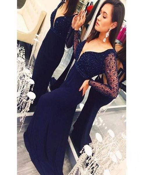 2019 crystal beaded navy blue satin prom dresses v neck sheer long sleeves mermaid evening party prom gowns new arriv9279011, Black
2019 crystal beaded navy blue satin prom dresses v neck sheer long sleeves mermaid evening party prom gowns new arriv9279011, Black