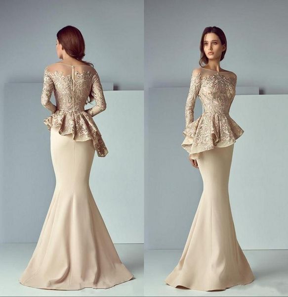 champagne mermaid peplum prom dresses jewel neck illusion long sleeves lace applique zipper back party evening morther of bride go3851919, Black;red
champagne mermaid peplum prom dresses jewel neck illusion long sleeves lace applique zipper back party evening morther of bride go3851919, Black;red
