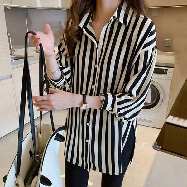 striped blouses for women spring style retro hong kong design niche chiffon shirt base trend, White
striped blouses for women spring style retro hong kong design niche chiffon shirt base trend, White