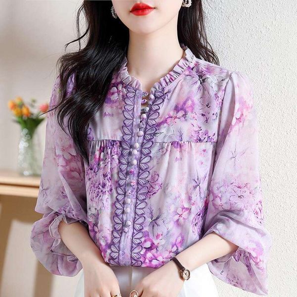 spring and summer shirts style korean high end thin slim temperament heavy industry printed lantern long sleeved, White
spring and summer shirts style korean high end thin slim temperament heavy industry printed lantern long sleeved, White