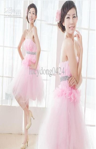 new elegant strapless tulle feather short bridesmaid dresses wedding party dresses9605494, White;pink 
new elegant strapless tulle feather short bridesmaid dresses wedding party dresses9605494, White;pink