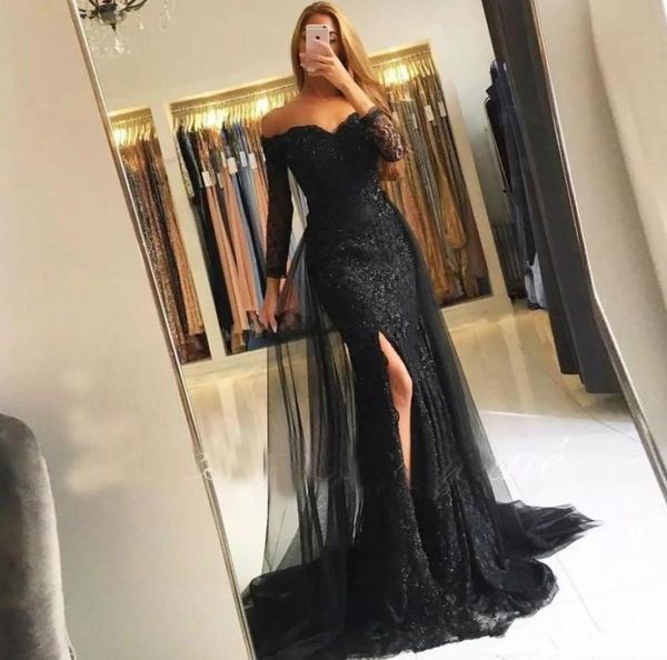 black muslim evening dresses 2020 mermaid full sleeves lace applique split off the shoulde dubai kaftan saudi arabic prom gown7506224, Black;red
black muslim evening dresses 2020 mermaid full sleeves lace applique split off the shoulde dubai kaftan saudi arabic prom gown7506224, Black;red