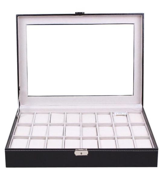 24 grids pu leather watch box black jewelry storage case organizer classical holder foam pad pillow transparent glass sh190729249x9639119, Black;blue
24 grids pu leather watch box black jewelry storage case organizer classical holder foam pad pillow transparent glass sh190729249x9639119, Black;blue