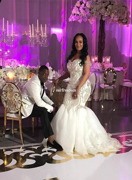2019 gorgeous plus size wedding dresses beaded crystal sequins mermaid off the shoulder africa bridal gown for church wedding cust7393878, White
2019 gorgeous plus size wedding dresses beaded crystal sequins mermaid off the shoulder africa bridal gown for church wedding cust7393878, White