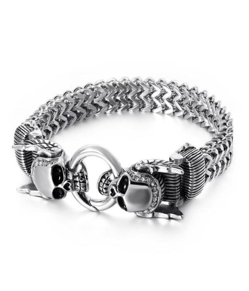 xmas gifts crystals 316l stainless steel casting figaro link chain bracelet double skull end bangle bracelet mens boy jewelry silv8285335, Black
xmas gifts crystals 316l stainless steel casting figaro link chain bracelet double skull end bangle bracelet mens boy jewelry silv8285335, Black