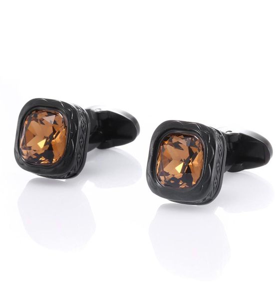 black mens cufflinks coffee brown crystal cuff links buttons for wedding gifts men jelwelry cufflink shirt cuffs accessory3898351, Silver