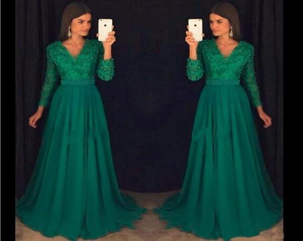 vintage emerald green chiffon evening dresses with long sleeve v neck prom dress beaded evening wear formal party gown vestid9214658, Black;red
vintage emerald green chiffon evening dresses with long sleeve v neck prom dress beaded evening wear formal party gown vestid9214658, Black;red