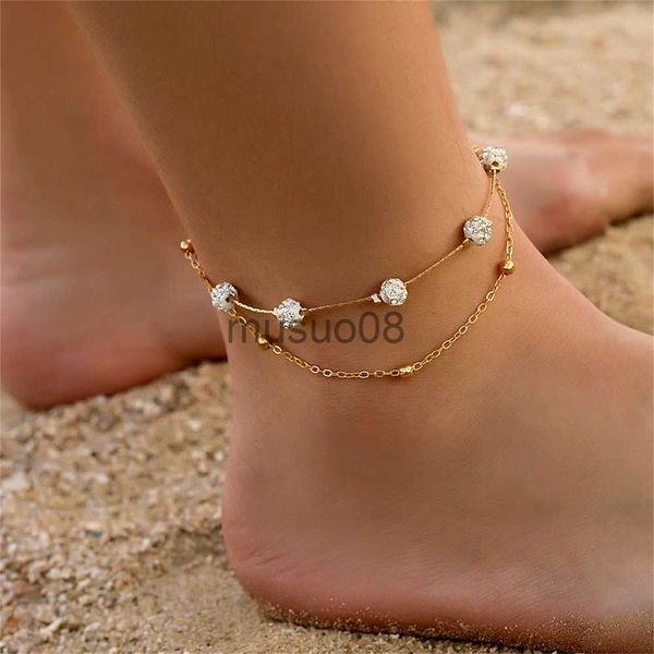 anklets boho styles mini crystal ball charm anklet brelet girls summer double layer beh ankle brelets for women dropshipping j230815, Red;blue