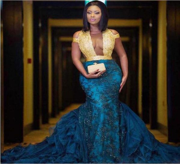hollow front sheer neck gold and blue lace prom gown applique ruffle offtheshoulder mermaid long train formal evening party6201359, Black
hollow front sheer neck gold and blue lace prom gown applique ruffle offtheshoulder mermaid long train formal evening party6201359, Black