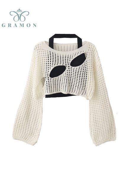 women's sweaters autumn short hollow out white sweater pullovers women korean vintage fashion y2k streetwear long sleeve loose knitwear, White;black
women's sweaters autumn short hollow out white sweater pullovers women korean vintage fashion y2k streetwear long sleeve loose knitwear, White;black