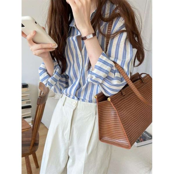 retract feeling languid striped shirt for womens summer loose versatile comfortable retro sunblock, White
retract feeling languid striped shirt for womens summer loose versatile comfortable retro sunblock, White