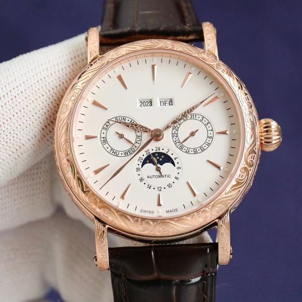 men's business casual watch complex features perpetual calendar moon phase automatic winding movement original buckle carved case 42mm, Slivery;brown
men's business casual watch complex features perpetual calendar moon phase automatic winding movement original buckle carved case 42mm, Slivery;brown