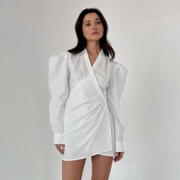 fall 2023 asymmetric design white long sleeve shirt skirt female temperament stomach puff sleeve dress, Black;gray
fall 2023 asymmetric design white long sleeve shirt skirt female temperament stomach puff sleeve dress, Black;gray