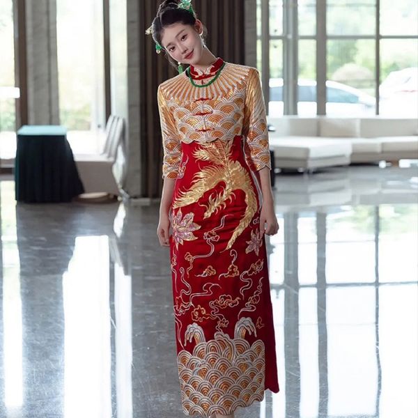 chinese trend wedding dress red gold retro bride toast festive garment formal ceremony vintage mid sleeve cheongsam phoenix gown
chinese trend wedding dress red gold retro bride toast festive garment formal ceremony vintage mid sleeve cheongsam phoenix gown