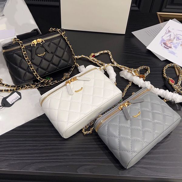 23a colored stones decoration chain women designer vanity box bag with mirror lambskin leather carved gold metal hardware narrow version cos
23a colored stones decoration chain women designer vanity box bag with mirror lambskin leather carved gold metal hardware narrow version cos