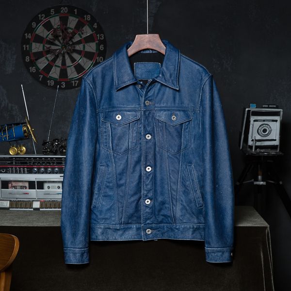 men's jackets vintage blue genuine leather jacket men 100% natural cowhide coat autumn spring asian size m-4xl drop wholesale 230815, Black;brown
men's jackets vintage blue genuine leather jacket men 100% natural cowhide coat autumn spring asian size m-4xl drop wholesale 230815, Black;brown