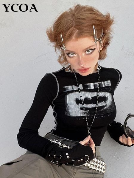 women's t-shirt women t-shirt y2k black rib crop long sleeve slim skull grunge tees korean fashion gothic graphic streetwear vintage cl, White 
women's t-shirt women t-shirt y2k black rib crop long sleeve slim skull grunge tees korean fashion gothic graphic streetwear vintage cl, White