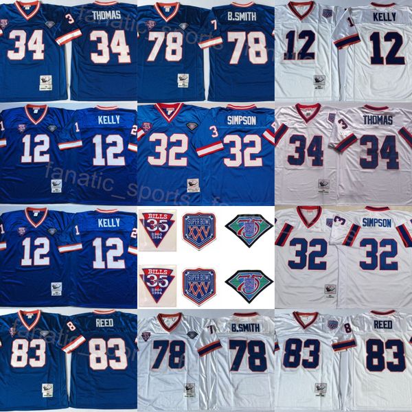 35th retro football 32 oj simpson jerseys 78 bruce smith 83 ander reed 12 jim kelly 34 thurman thomas team blue white vintage anniversary 75, Black
35th retro football 32 oj simpson jerseys 78 bruce smith 83 ander reed 12 jim kelly 34 thurman thomas team blue white vintage anniversary 75, Black