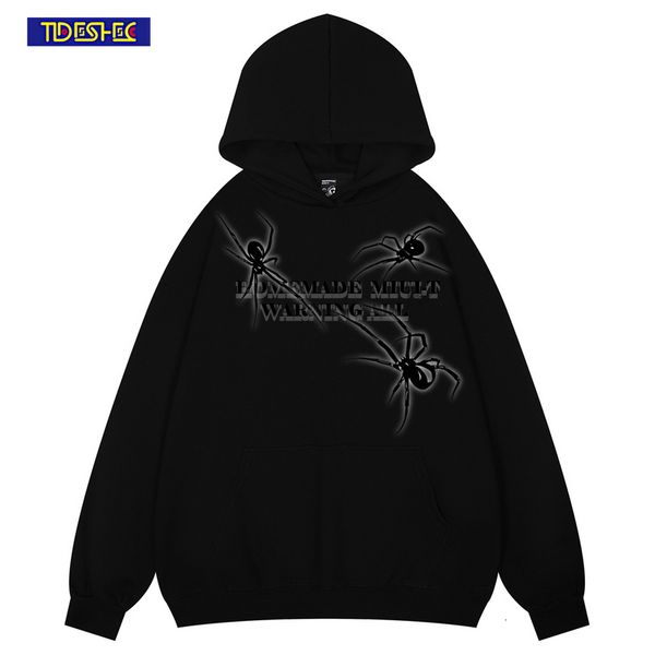 mens hoodies sweatshirts hip hop spider letter print men y2k sweatshirt streetwear fashion punk oversized pullover american style harajuku c, Black