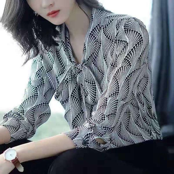 western chiffon blouse womens shirt long sleeve spring and autumn loose fashion all match bow print belly covering, White
western chiffon blouse womens shirt long sleeve spring and autumn loose fashion all match bow print belly covering, White