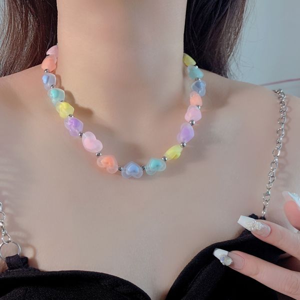 colorful acrylic dopamine love necklace for women's summer clavicle chain design feeling small and sweet neckchain accessories, Silver
colorful acrylic dopamine love necklace for women's summer clavicle chain design feeling small and sweet neckchain accessories, Silver