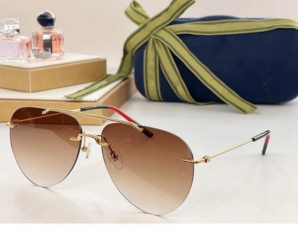 2023 sunglasses gold thin metal frameless brown gradient color oval glasses available with box, White;black
2023 sunglasses gold thin metal frameless brown gradient color oval glasses available with box, White;black