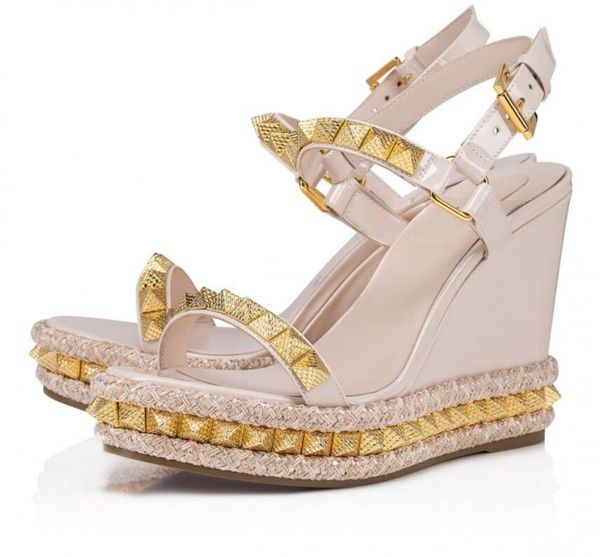 paris designer reds sole sandal women wedge shoes studs pyraclou 110mm espadrilles patent calf leather ankle strap platform heeled with box, Black
paris designer reds sole sandal women wedge shoes studs pyraclou 110mm espadrilles patent calf leather ankle strap platform heeled with box, Black
