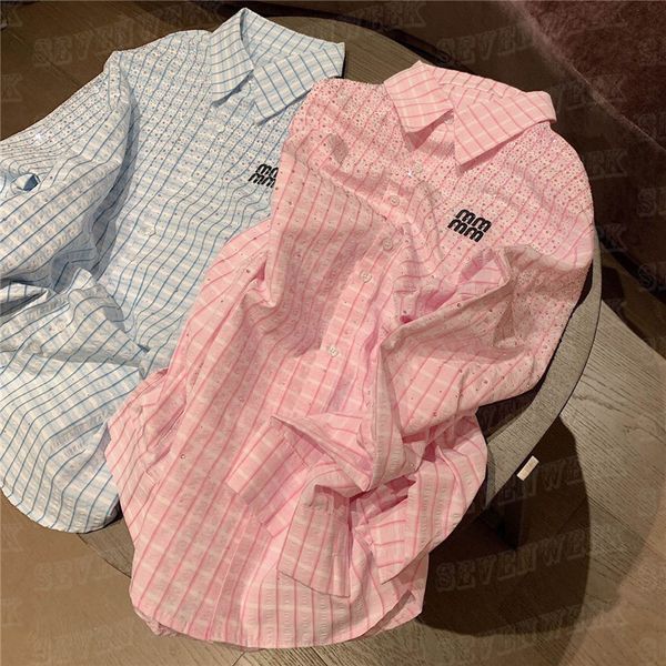 plaid letter shirts cardigan for women shiny rhinestone designer blouses thin breathable t shirt, White
plaid letter shirts cardigan for women shiny rhinestone designer blouses thin breathable t shirt, White