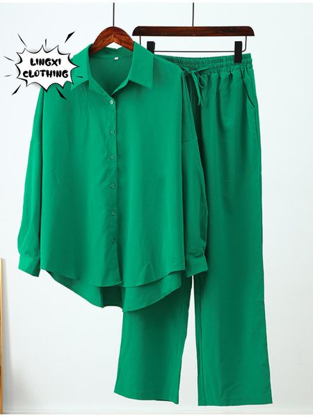 women's two piece pants summer outfits for women fashion loose elastic wrinkle long sleeve shirt wide leg pants casual set for women 2, White
women's two piece pants summer outfits for women fashion loose elastic wrinkle long sleeve shirt wide leg pants casual set for women 2, White