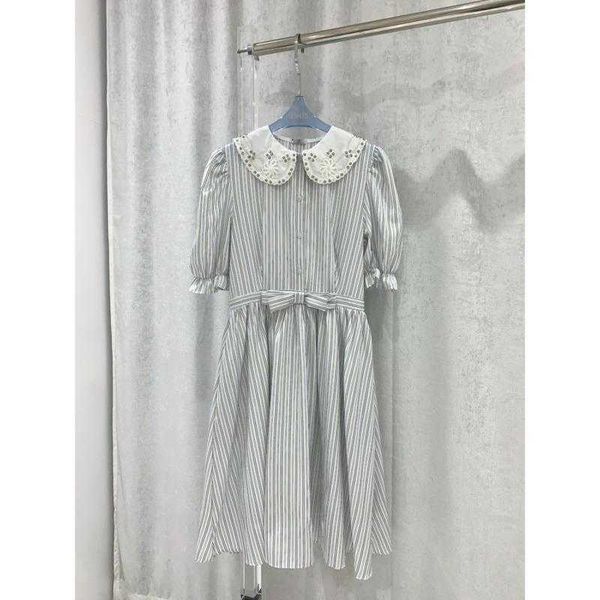 miu casual dress designer beaded long skirt luxury brand womens clothing bow decoration striped puff sleeves slim elegant dresses, Black;gray
miu casual dress designer beaded long skirt luxury brand womens clothing bow decoration striped puff sleeves slim elegant dresses, Black;gray