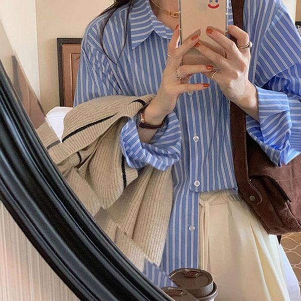 item french blue striped shirt for women autumn korean design casual all matching long sleeved, White
item french blue striped shirt for women autumn korean design casual all matching long sleeved, White