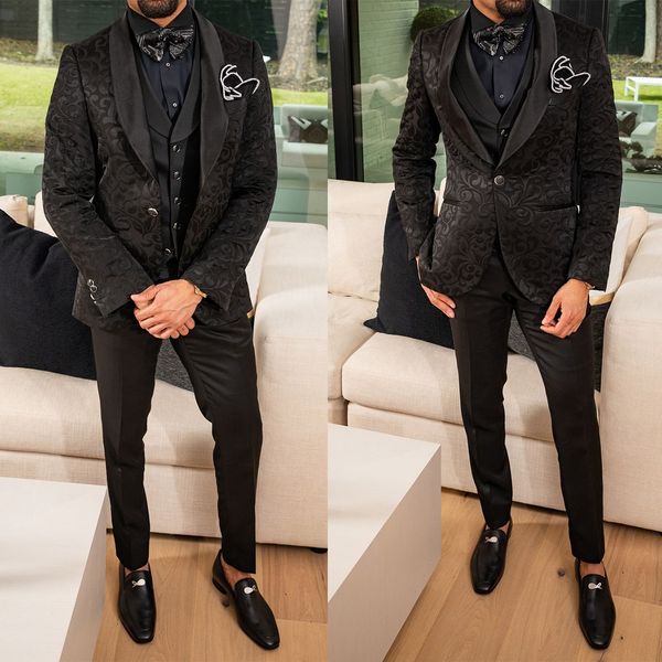 floral jacquard men wedding suits shawl lapel tuxedos fashion groom wear prom party 3 pcs blazer vest with pants custom made, Black;gray
floral jacquard men wedding suits shawl lapel tuxedos fashion groom wear prom party 3 pcs blazer vest with pants custom made, Black;gray