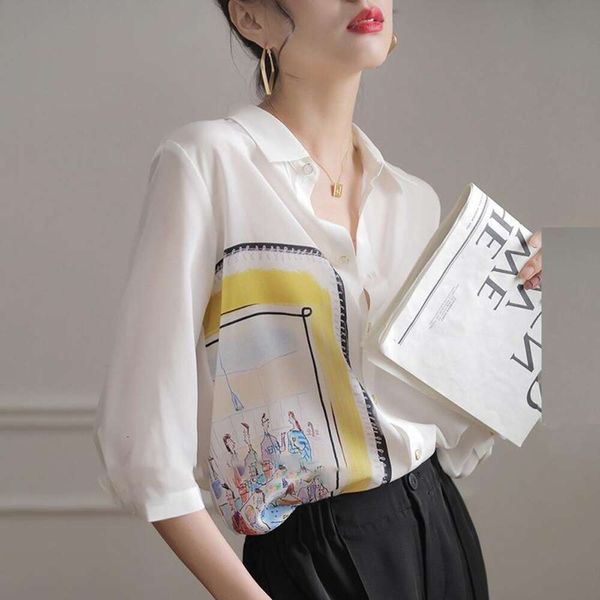 white mulberry silk shirt for women summer design niche three quarter sleeves loose printed heavy top
white mulberry silk shirt for women summer design niche three quarter sleeves loose printed heavy top