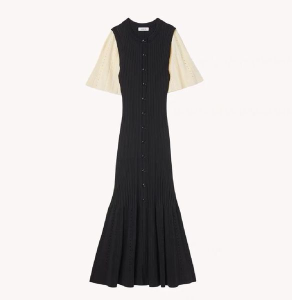 -sandro single row round neck hollowed out fishtail dress knitted waist long dress for women, Black;gray
-sandro single row round neck hollowed out fishtail dress knitted waist long dress for women, Black;gray