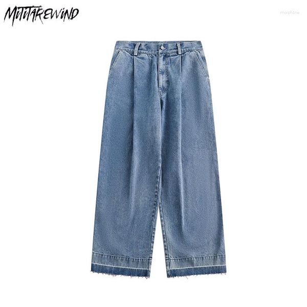 men's jeans fashion vintage denim straight wide leg pants couple casual loose streetwear button ripped versatile trouers, Blue
men's jeans fashion vintage denim straight wide leg pants couple casual loose streetwear button ripped versatile trouers, Blue