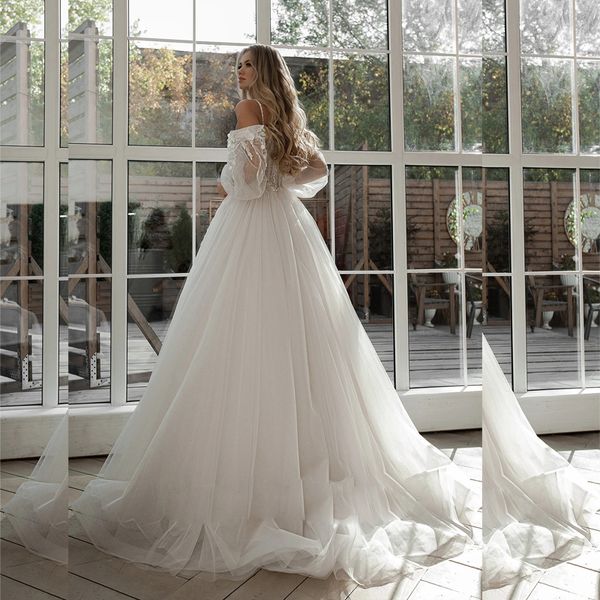 3d flowers lace wedding dress with straps bishop long sleeves wedding bridal gown off shoulder dresses for plus size woman, White
3d flowers lace wedding dress with straps bishop long sleeves wedding bridal gown off shoulder dresses for plus size woman, White