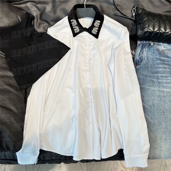 designer shirts tees for women design velvet collar rhinestone letter blouses fashion lady cardigan, White
designer shirts tees for women design velvet collar rhinestone letter blouses fashion lady cardigan, White