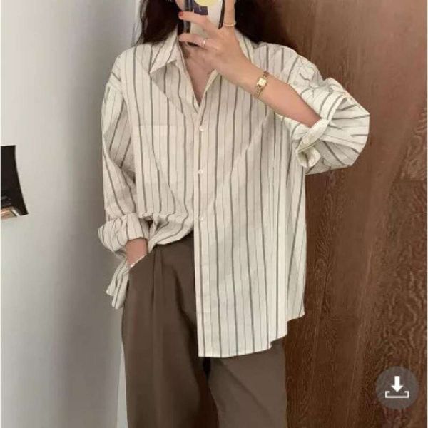 early autumn clothing style stacked vertical striped shirt female design sense niche long sleeved loose, White
early autumn clothing style stacked vertical striped shirt female design sense niche long sleeved loose, White