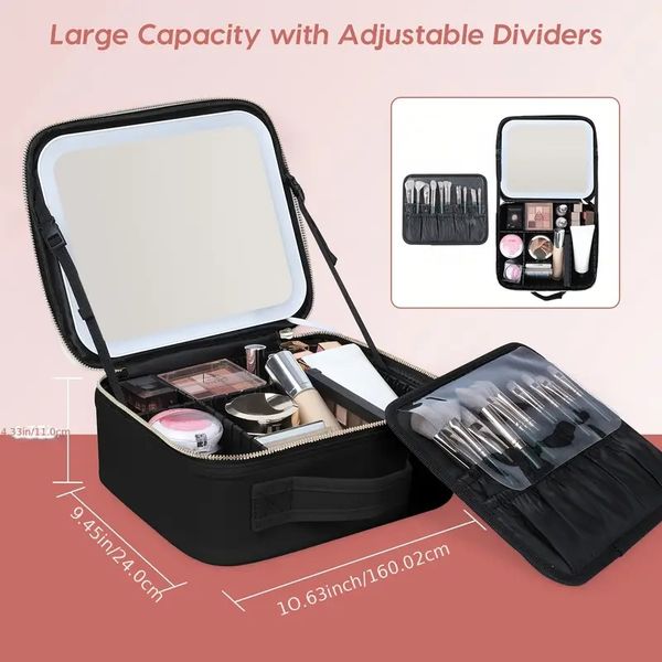 makeup travel train case with mirror led light 3 color adjustable brightness cosmetic bag portable storage adjustable partition waterproof m
makeup travel train case with mirror led light 3 color adjustable brightness cosmetic bag portable storage adjustable partition waterproof m