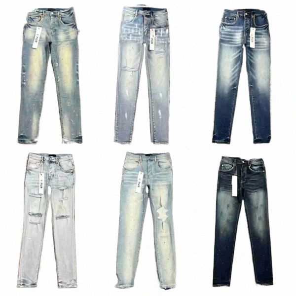 

designer jeans mens jeans purple jeans designer pants pantalones mens ripped straight regular denim tears washed old long jean m3iw#, Blue