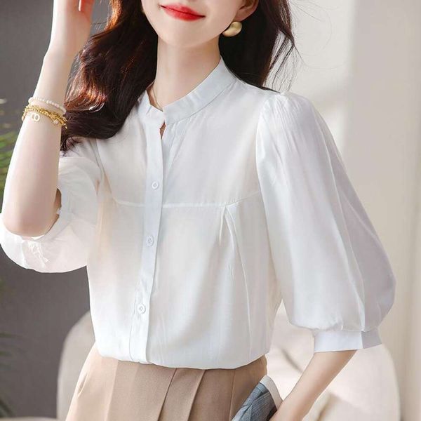 pure color cotton shirt for women summer loose belly covering three quarter sleeve westernized spring and autumn, White
pure color cotton shirt for women summer loose belly covering three quarter sleeve westernized spring and autumn, White