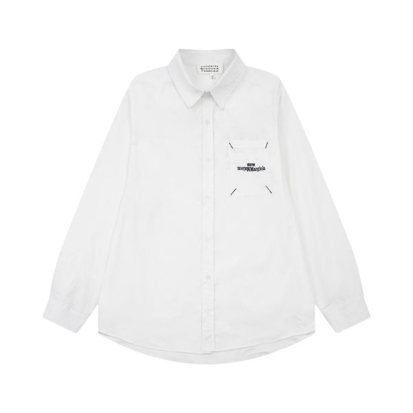 white men's and women's shirt jacket pocket embroidery print long sleeve, White;black
white men's and women's shirt jacket pocket embroidery print long sleeve, White;black