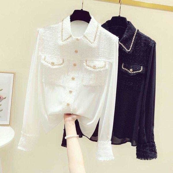 women's blouses & shirts 2021 runway designer autumn shirt fashion women tweed patchwork chiffon gold single breasted tassel weaver9j2, White
women's blouses & shirts 2021 runway designer autumn shirt fashion women tweed patchwork chiffon gold single breasted tassel weaver9j2, White