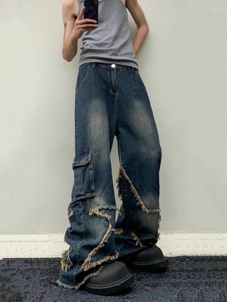 men's jeans five-pointed star wide leg pants mens streetwear hip hop washed pocket loose straight-leg, Blue
men's jeans five-pointed star wide leg pants mens streetwear hip hop washed pocket loose straight-leg, Blue