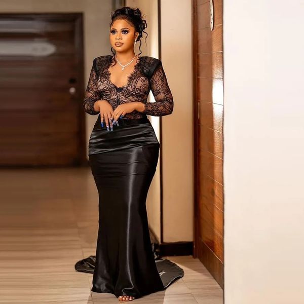 black long sleeves evening dresses v neck lace and satin mermaid prom dress for african women christmas formal gowns, Black;red
black long sleeves evening dresses v neck lace and satin mermaid prom dress for african women christmas formal gowns, Black;red