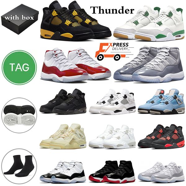 with box 4 11 basketball shoes military black cat 4s cherry 11s pine green thunder sail university blue cement grey cap and gown mens traine
with box 4 11 basketball shoes military black cat 4s cherry 11s pine green thunder sail university blue cement grey cap and gown mens traine